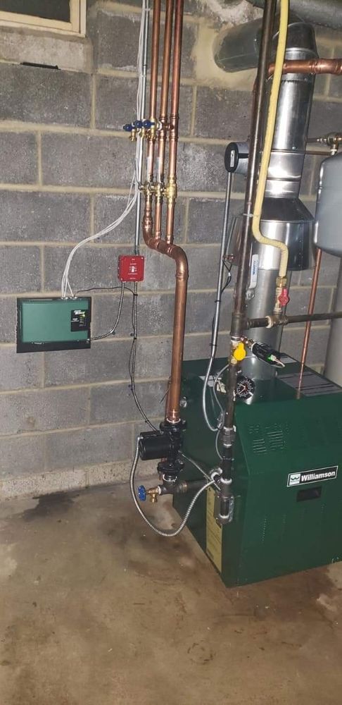 Williamson boiler with red shutoff valves